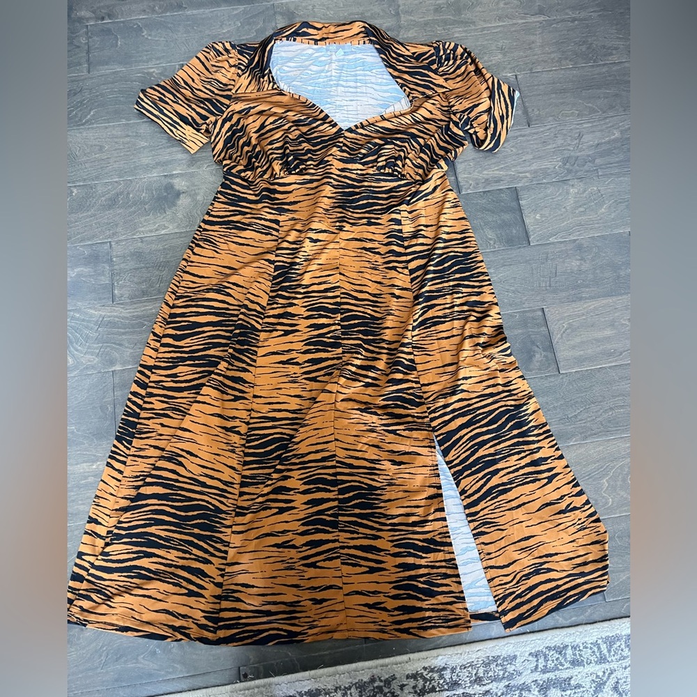 ASOS Orange and Black Tiger Print Midi Dress